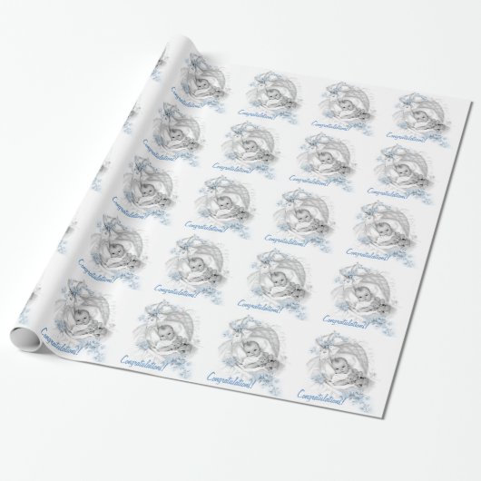  blauw Baby shower inpakpapier (Uitgerold)