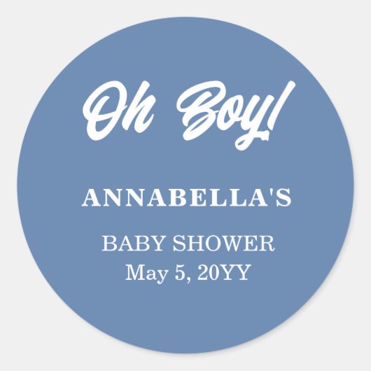 Blauw Baby Shower Jongen Klassieke Ronde Sticker (Voorkant)