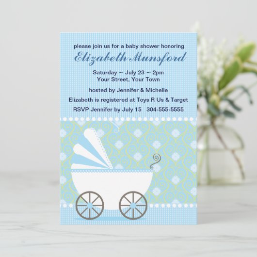 Blauw Baby shower Kaart (Staand voorkant)