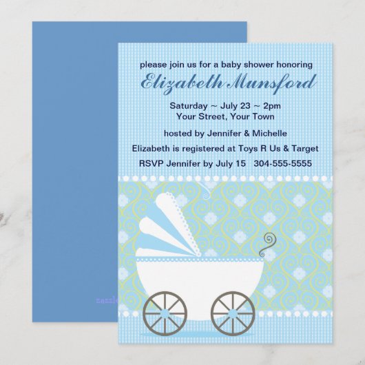 Blauw Baby shower Kaart (Voorkant / Achterkant)