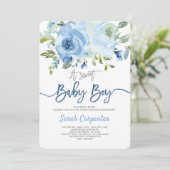 Blauw baby shower kaart (Staand voorkant)