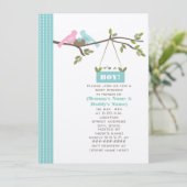 Blauw Baby shower mama en papa vogels en nesten Kaart (Staand voorkant)