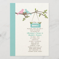 Blauw Baby shower mama en papa vogels en nesten