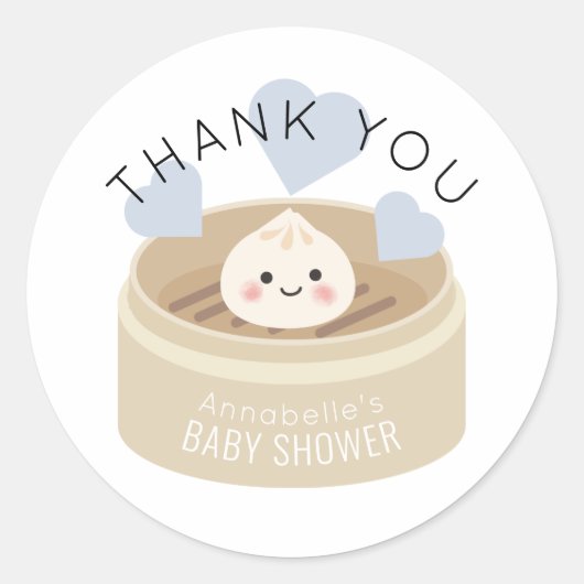 Blauw Baby shower met duplusje bedankt Ronde Sticker (Voorkant)