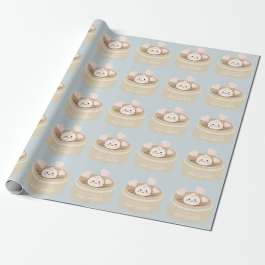 Blauw Baby shower met kleine dupling Cadeaupapier (Uitgerold)