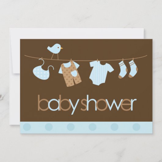 Blauw Baby shower met lijnbakken Kaart (Voorkant)
