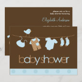 Blauw Baby shower met lijnbakken Kaart (Voorkant / Achterkant)