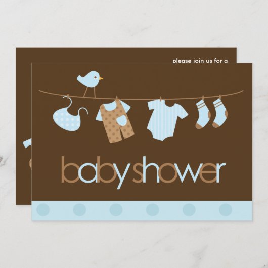 Blauw Baby shower met lijnbakken Kaart (Voorkant / Achterkant)
