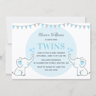 Blauw Baby shower met olifant   Baby shower Jongen Kaart