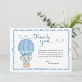 Blauw Baby shower met olifant Bedankkaart (Staand voorkant)