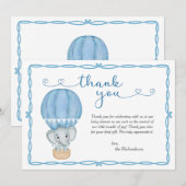 Blauw Baby shower met olifant Bedankkaart (Voorkant / Achterkant)
