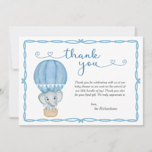 Blauw Baby shower met olifant Bedankkaart