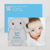 Blauw Baby shower met olifant Briefkaart (Voorkant / Achterkant)