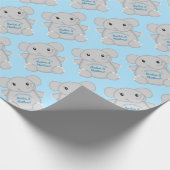 Blauw Baby shower met olifant Cadeaupapier (Hoek)