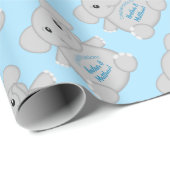Blauw Baby shower met olifant Cadeaupapier (Rol Hoek)