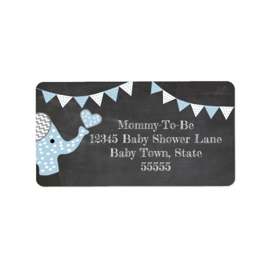 Blauw Baby shower met olifant Etiket (Voorkant)