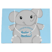 Blauw Baby shower met olifant Groot Cadeauzakje (Voorkant)