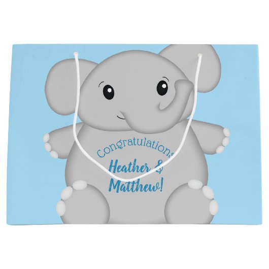 Blauw Baby shower met olifant Groot Cadeauzakje (Voorkant)