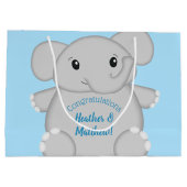 Blauw Baby shower met olifant Groot Cadeauzakje (Achterkant)