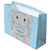 Blauw Baby shower met olifant Groot Cadeauzakje (Achterkant Gekanteld)