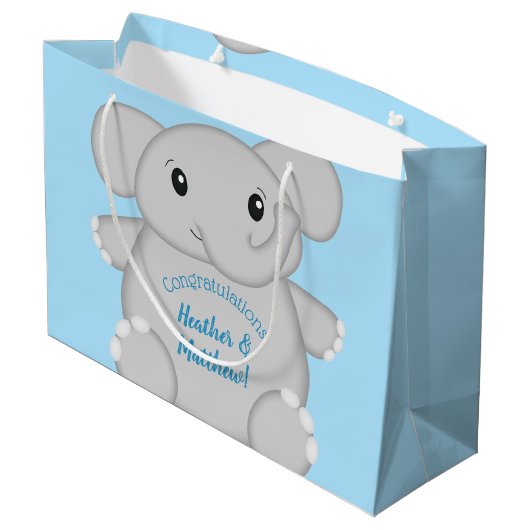 Blauw Baby shower met olifant Groot Cadeauzakje (Achterkant Gekanteld)