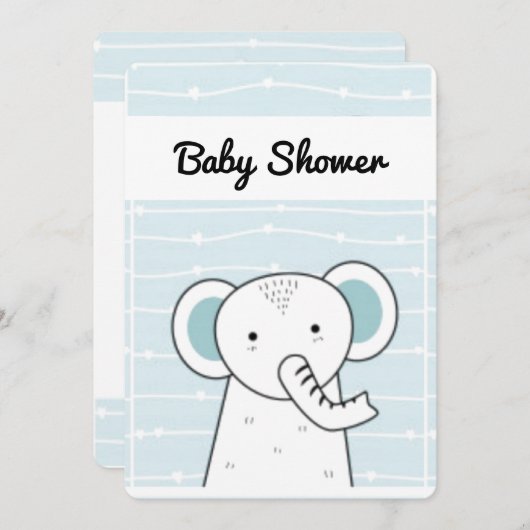 Blauw Baby shower met olifant Kaart (Voorkant / Achterkant)