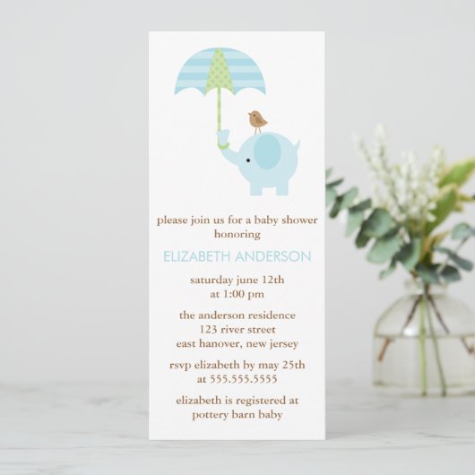 Blauw Baby shower met olifant Kaart (Staand voorkant)