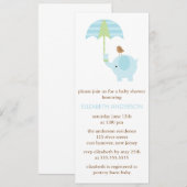 Blauw Baby shower met olifant Kaart (Voorkant / Achterkant)