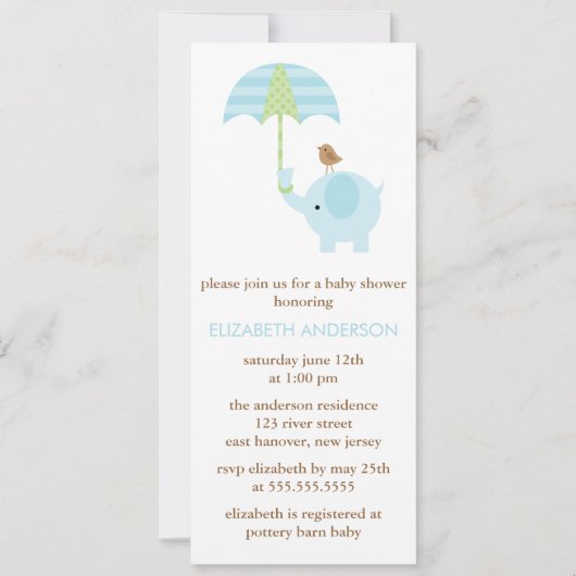 Blauw Baby shower met olifant Kaart (Voorkant)