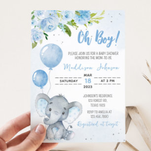 Blauw Baby shower met olifant Kaart