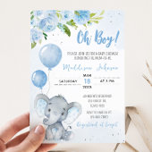 Blauw Baby shower met olifant Kaart