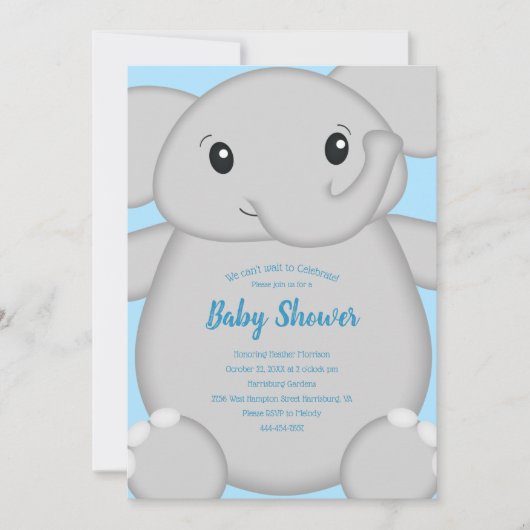 Blauw Baby shower met olifant Kaart (Voorkant)