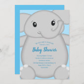 Blauw Baby shower met olifant Kaart (Voorkant / Achterkant)