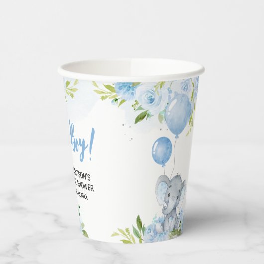 Blauw Baby shower met olifant Papieren Bekers (Links)