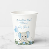 Blauw Baby shower met olifant Papieren Bekers (Voorkant)