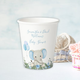 Blauw Baby shower met olifant Papieren Bekers