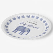 Blauw Baby shower met olifant Papieren Bordje (Gekanteld)