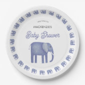 Blauw Baby shower met olifant Papieren Bordje (Voorkant)