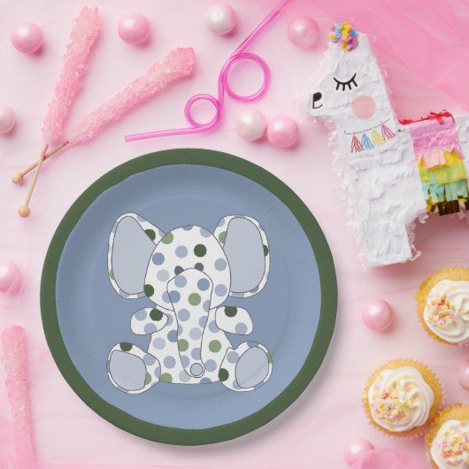 Blauw Baby shower met olifant Papieren Bordje (Feest)