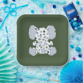 Blauw Baby shower met olifant Papieren Bordje