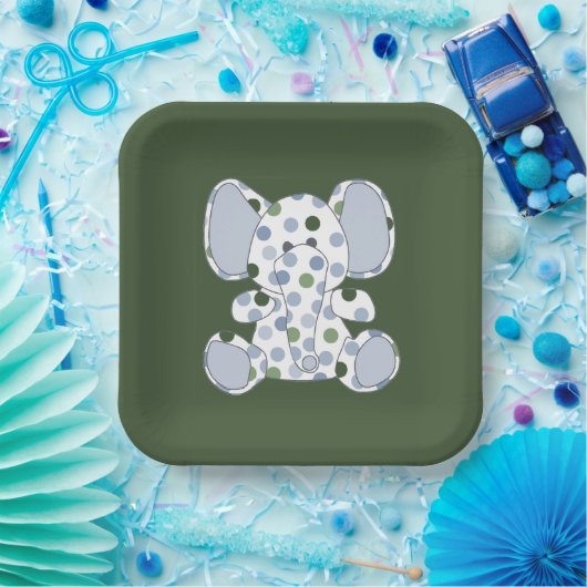 Blauw Baby shower met olifant Papieren Bordje (Feest)