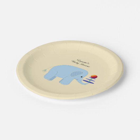 Blauw Baby shower met olifant Papieren Bordje (Gekanteld)