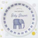 Blauw Baby shower met olifant Papieren Bordje<br><div class="desc">Met een schattig blauw waterverf olifantsontwerp,  ideaal voor het baby shower van een dierenvriend. U kunt dit ontwerp eenvoudig naar wens aanpassen door de tekst te wijzigen. Originele kunst van Nic Squirrell.</div>
