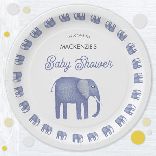 Blauw Baby shower met olifant Papieren Bordje