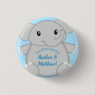Blauw Baby shower met olifant Ronde Button 3,2 Cm