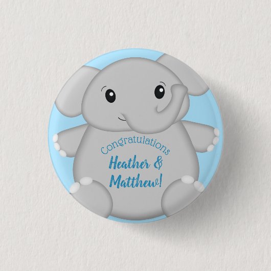 Blauw Baby shower met olifant Ronde Button 3,2 Cm (Voorkant)