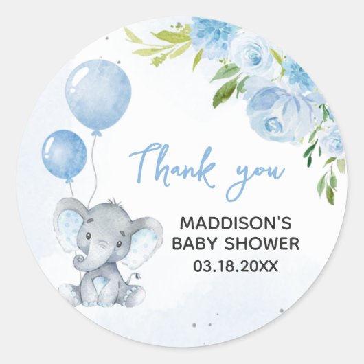 Blauw Baby shower met olifant Ronde Sticker (Voorkant)