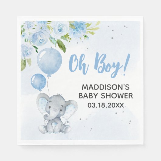 Blauw Baby shower met olifant Servet (Voorkant)