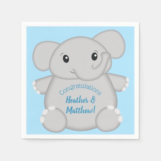Blauw Baby shower met olifant Servet (Voorkant)