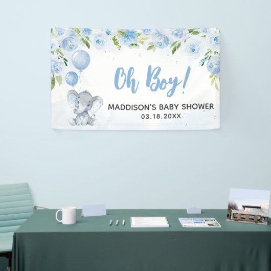 Blauw Baby shower met olifant Spandoek (Beurs)